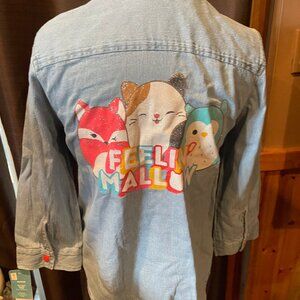 SQUISHMALLOWS NWT denim girls shirt, size large, 100% cotton, sparkle applique